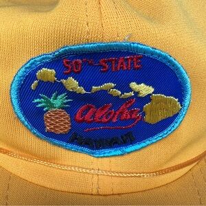 Vintage 1980’s Hawaii 50th State Aloha Patch Snap Back Trucker Hat Yellow